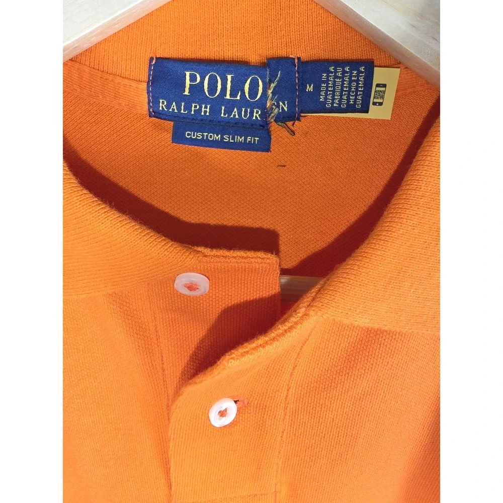 Polo Ralph Lauren Orange Custom Slim Fit Short Sleeve Polo Shirt Men Size Medium